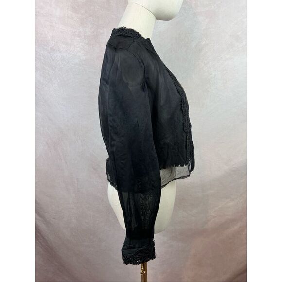 Antique 1900s Vintage Edwardian Style WW1 Era Black Lace Blouse - Picture 3 of 16